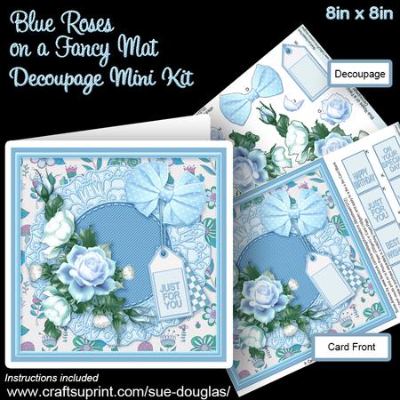 Blue Roses on a Fancy Mat 8in x 8in Decoupage Mini Kit