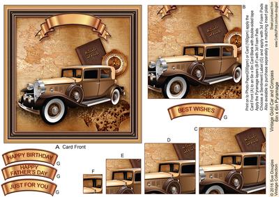 Vintage Gold Car and Compass 6in x 6in Pyramage