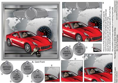 Red Sports Car on a Silver World Map 6in x 6in Pyramage