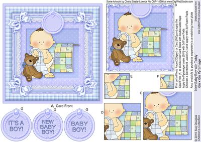 New Baby Boy with Teddy 6in x 6in Pyramage