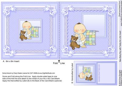New Baby Boy with Teddy 6in x 6in Insert