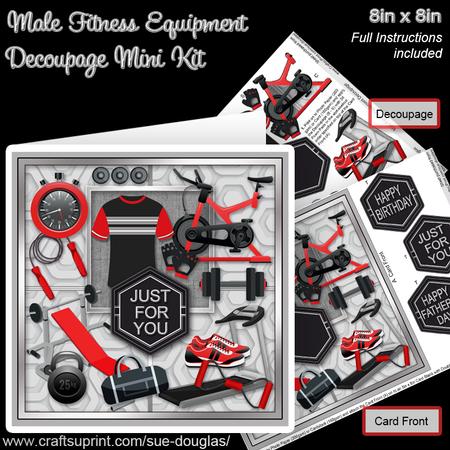 Male Fitness Equipment 8in x 8in Decoupage Mini Kit