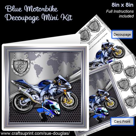 Blue Motorbike 8in x 8in Decoupage Mini Kit