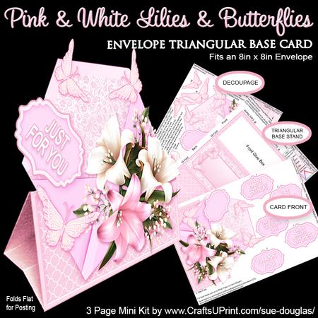 Envelope Triang Base Pink & White Lilies & Butterflies Kit