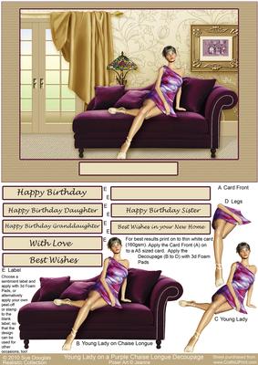 Young Lady on a Purple Chaise Longue Decoupage