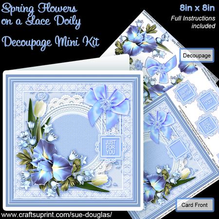 Spring Flowers on a Lace Doily 8in x 8in Decoupage Mini Kit