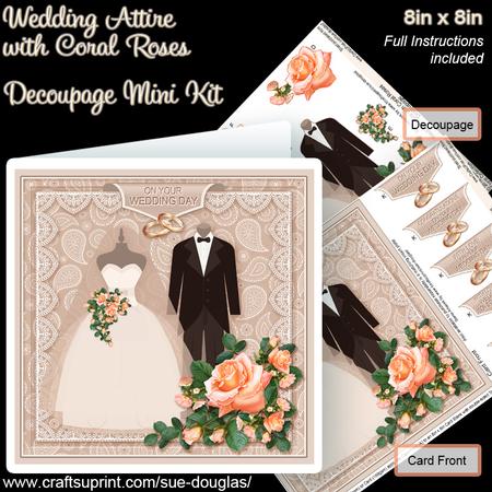 Wedding Attire with Coral Roses 8in x 8in Decoupage Mini Kit