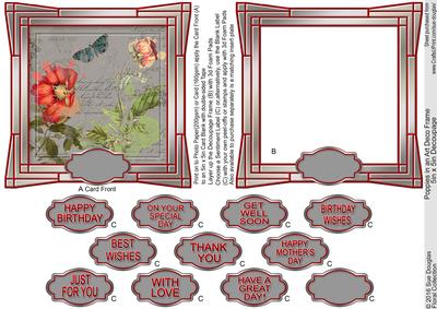 Poppies in an Art Deco Frame 5in x 5in Decoupage