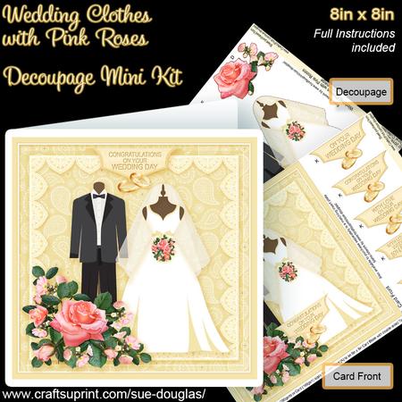 Wedding Clothes with Pink Roses 8in x 8in Decoupage Mini Kit