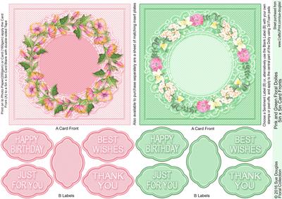 Pink and Green Floral Doilies 5in x 5in Card Fronts