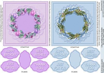 Lilac and Blue Floral Doilies 5in x 5in Card Fronts