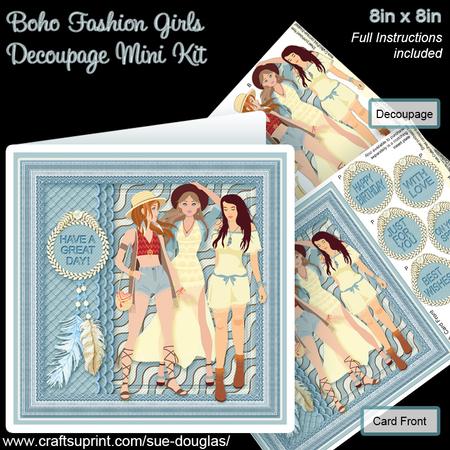 Boho Fashion Girls 8in x 8in Decoupage Mini Kit
