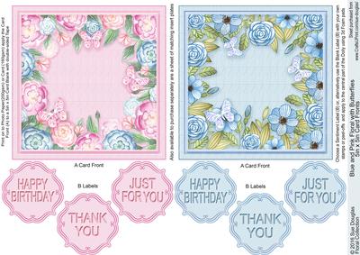 Blue and Pink Floral with Butterflies 5in x 5in Card Fronts