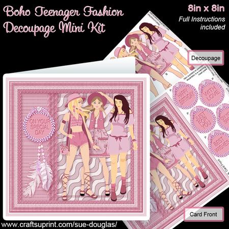 Boho Teenager Fashion 8in x 8in Decoupage Mini Kit