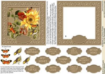 Sunflower in a Fancy Frame 5in x 5in Decoupage