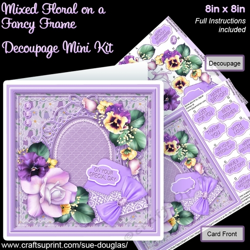 Mixed Floral on a Fancy Frame 8in x 8in Decoupage Mini Kit