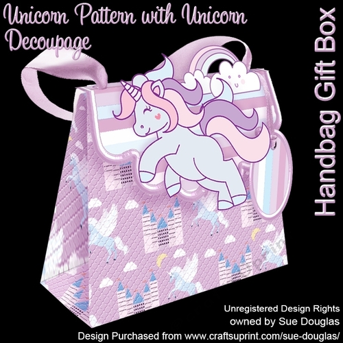 Handbag Gift Box Unicorn Pattern with Unicorn Decoupage