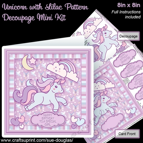 Unicorn with Lilac Pattern 8in x 8in Decoupage Mini Kit