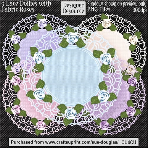 Designer Resource – Lace Doilies with Fabric Roses CU4CU