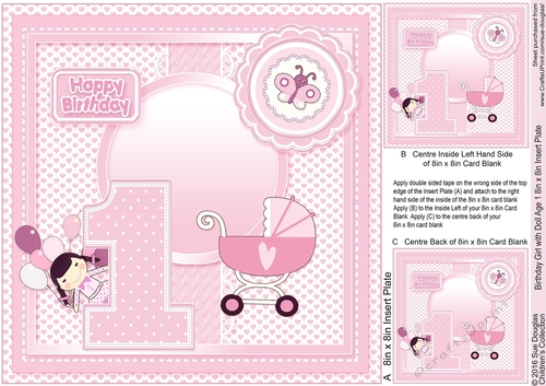 Birthday Girl with Doll Age 1 matching 8in x 8in Insert Plate