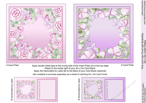 Pink and Lilac Floral with Butterflies 5in x 5in Insert Plates