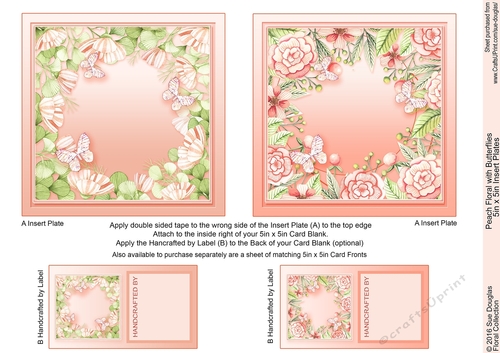 Peach Floral with Butterflies 5in x 5in Insert Plates