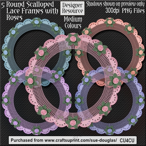 Designer Resource – Scalloped Lace Frames with Roses Medium CU4CU