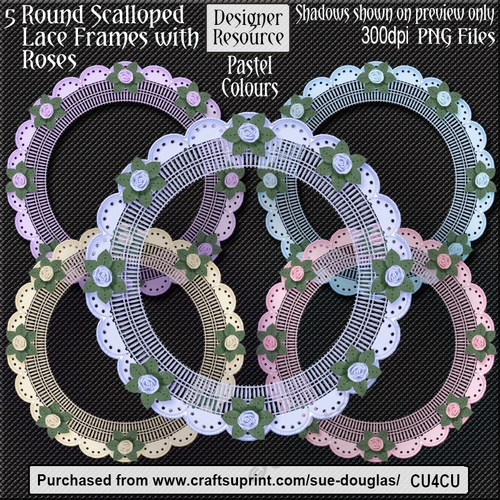 Designer Resource – Scalloped Lace Frames with Roses Pastel CU4CU