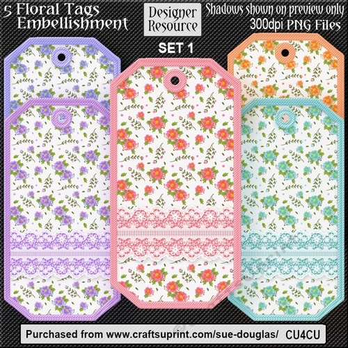 Designer Resource – Floral Tags Embellishment Set 1 CU4CU