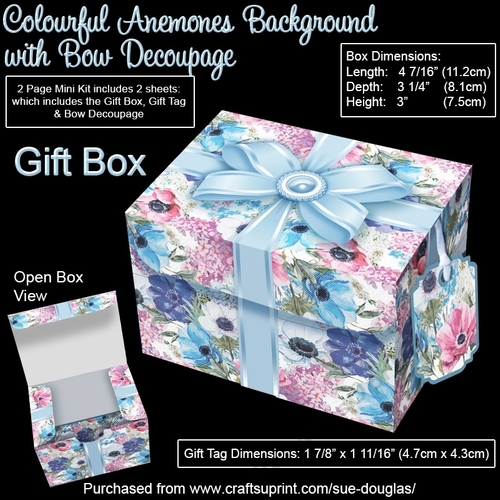 Gift Box Colourful Anemones Background with Bow Decoupage