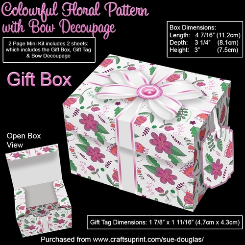 Gift Box Colourful Floral Pattern with Bow Decoupage