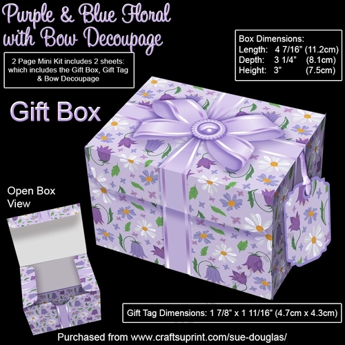 Gift Box Purple & Blue Floral with Bow Decoupage