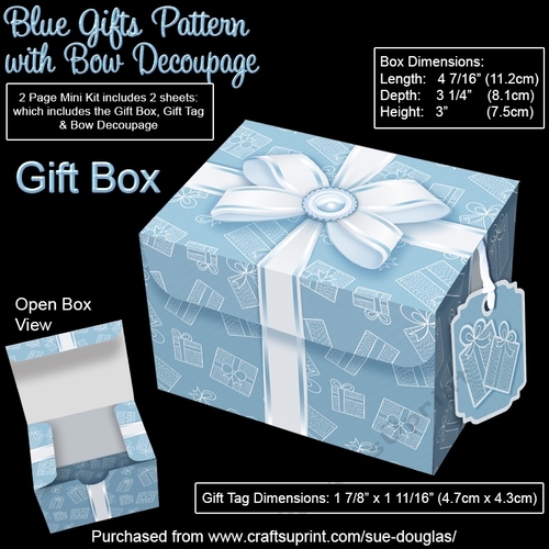 Gift Box Blue Gifts Pattern with Bow Decoupage
