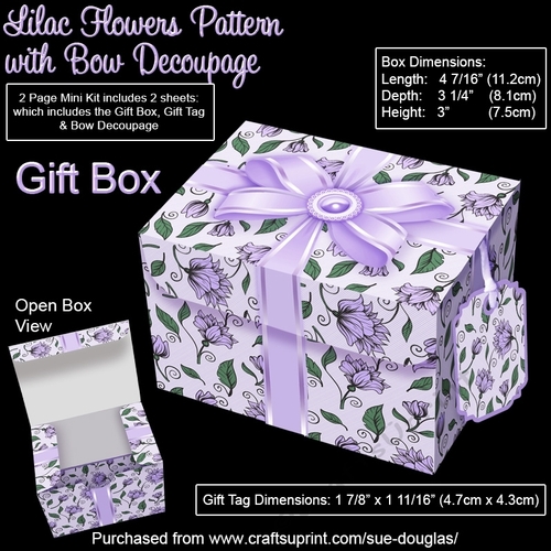 Gift Box Lilac Flowers Pattern with Bow Decoupage