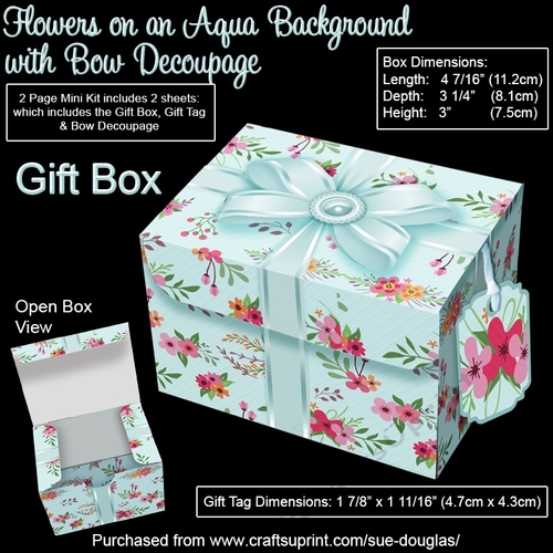 Gift Box Flowers on an Aqua Background with Bow Decoupage
