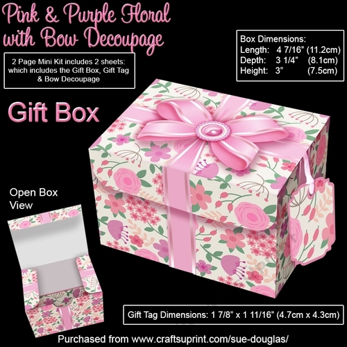 Gift Box Pink & Purple Floral with Bow Decoupage