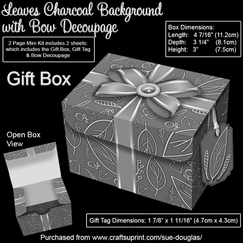 Gift Box Leaves Charcoal Background with Bow Decoupage