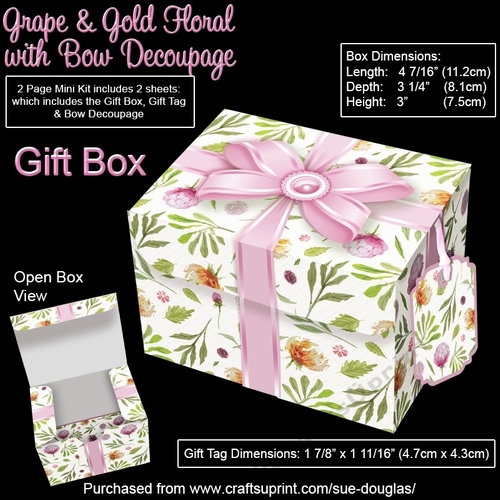 Gift Box Grape & Gold Floral with Bow Decoupage