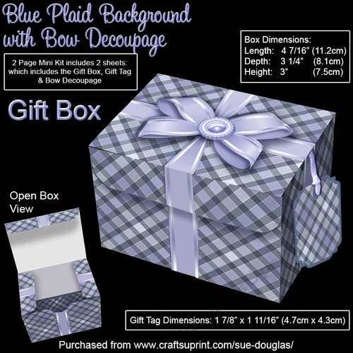 Gift Box Blue Plaid Background with Bow Decoupage