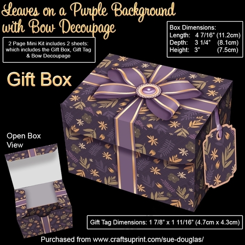 Gift Box Leaves on a Purple Background with Bow Decoupage