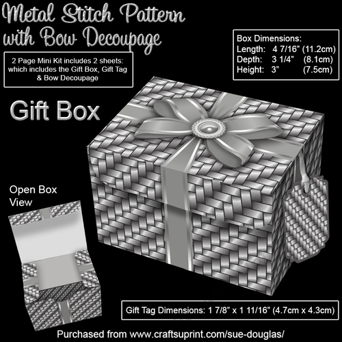 Gift Box Metal Stitch Pattern with Bow Decoupage