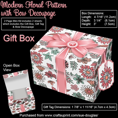Gift Box Modern Floral Pattern with Bow Decoupage