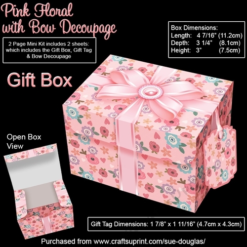 Gift Box Pink Floral with Bow Decoupage