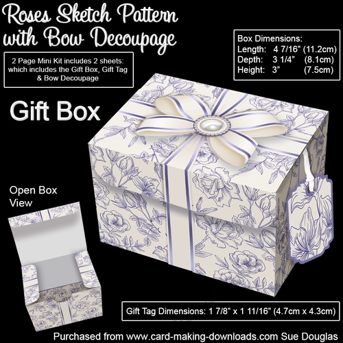 Gift Box Roses Sketch Pattern with Bow Decoupage