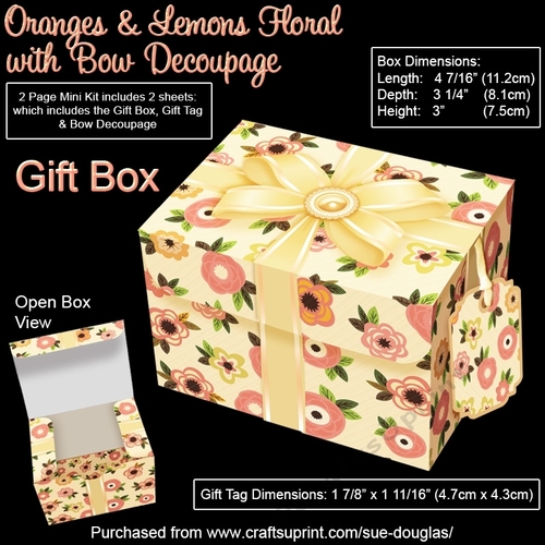 Gift Box Oranges and Lemons Floral with Bow Decoupage