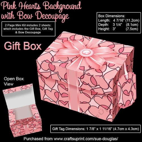 Gift Box Pink Hearts Background with Bow Decoupage