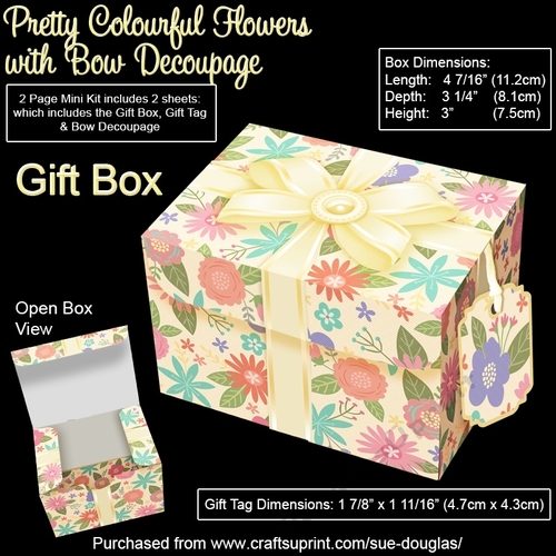 Gift Box Pretty Colourful Flowers with Bow Decoupage
