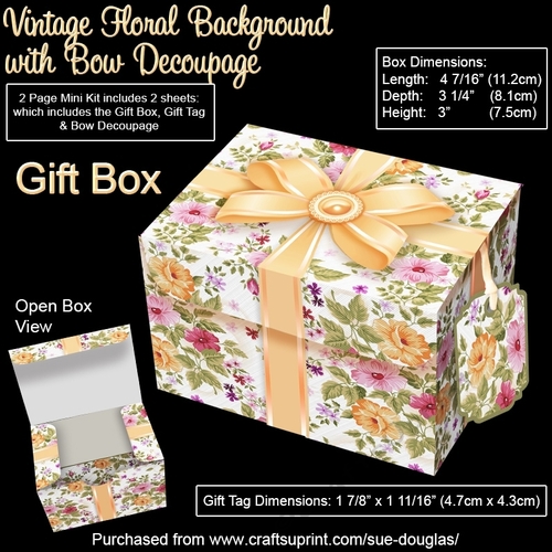 Gift Box Vintage Floral Background with Bow Decoupage