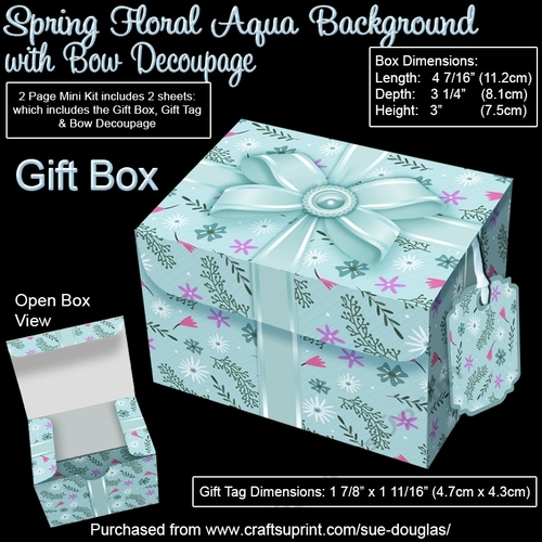 Gift Box Spring Floral Aqua Background with Bow Decoupage