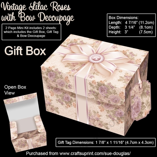 Gift Box Vintage Lilac Roses with Bow Decoupage